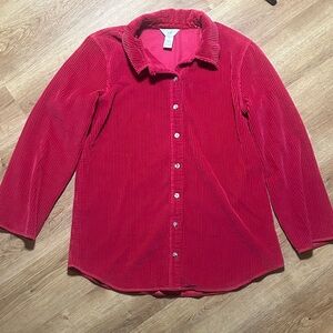 Vintage J. Jill Red Button‎ Up Corduroy Shirt with Velvet Detail